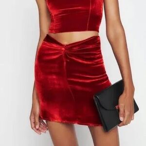 Reformation Harri Burnt Orange / Red Velvet Mini Skirt NWT SZ 10